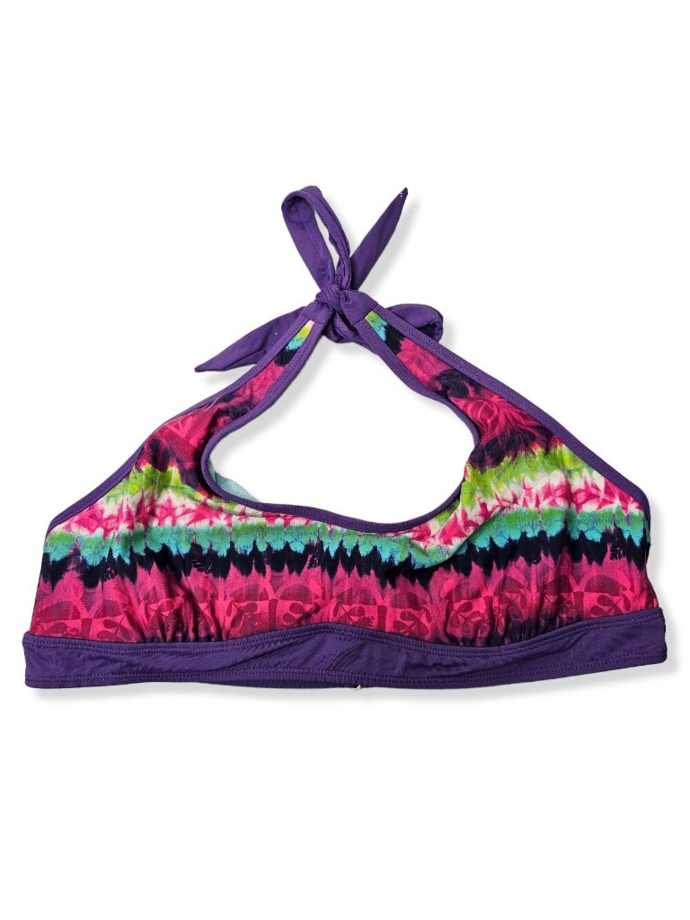 Athleta Size XL Purple Pink Floral Halter Bikini Top Unlined
